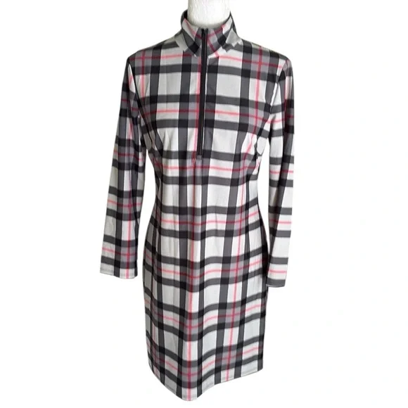Jude Connally Elodie Black Gray Red Plaid Print Quarter Zipper Mini Dress - S
